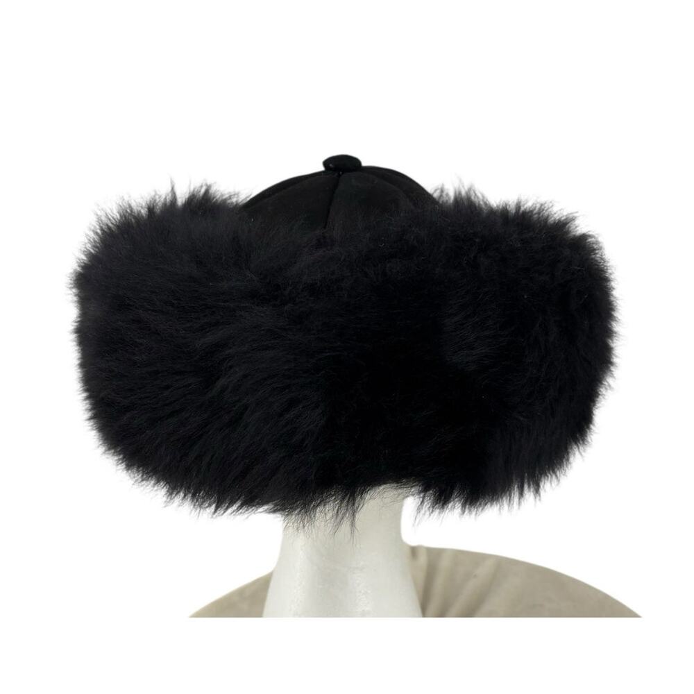 Leprechaun Sheepskin Company Shearling Hat Medium Black Ski Aspen